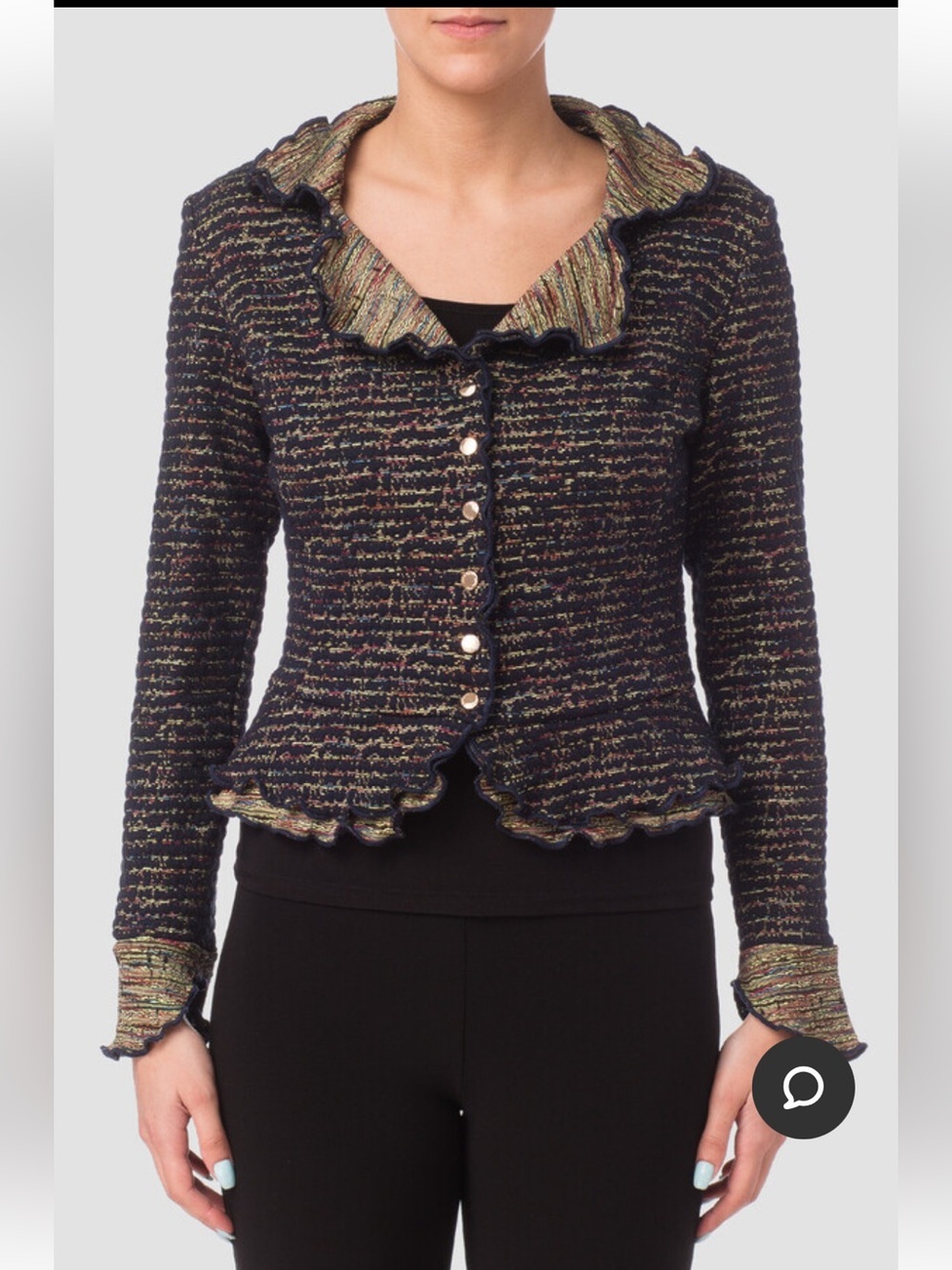 Vintage Joseph Ribkoff Textured Knit Ruffle Jacket – Size 6. - Picture 3 of 16